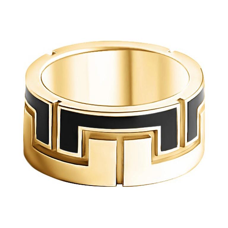 For Sale:  14 Karat Yellow Gold Wedding and Fashion Plain Eternity Greek Style Enamel Ring