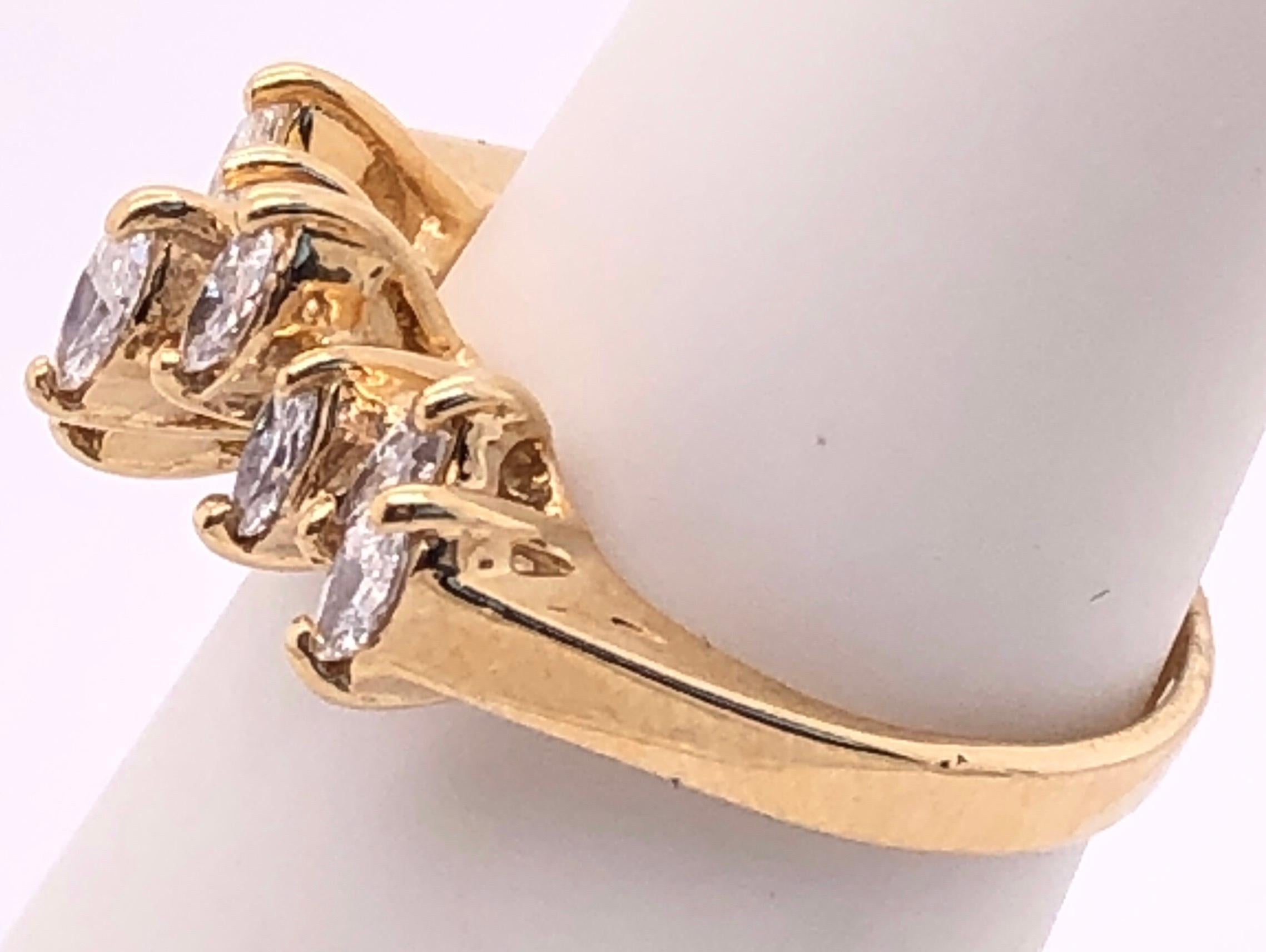 Modern 14 Karat Yellow Gold Wedding Bridal Ring with Marquise Diamonds For Sale