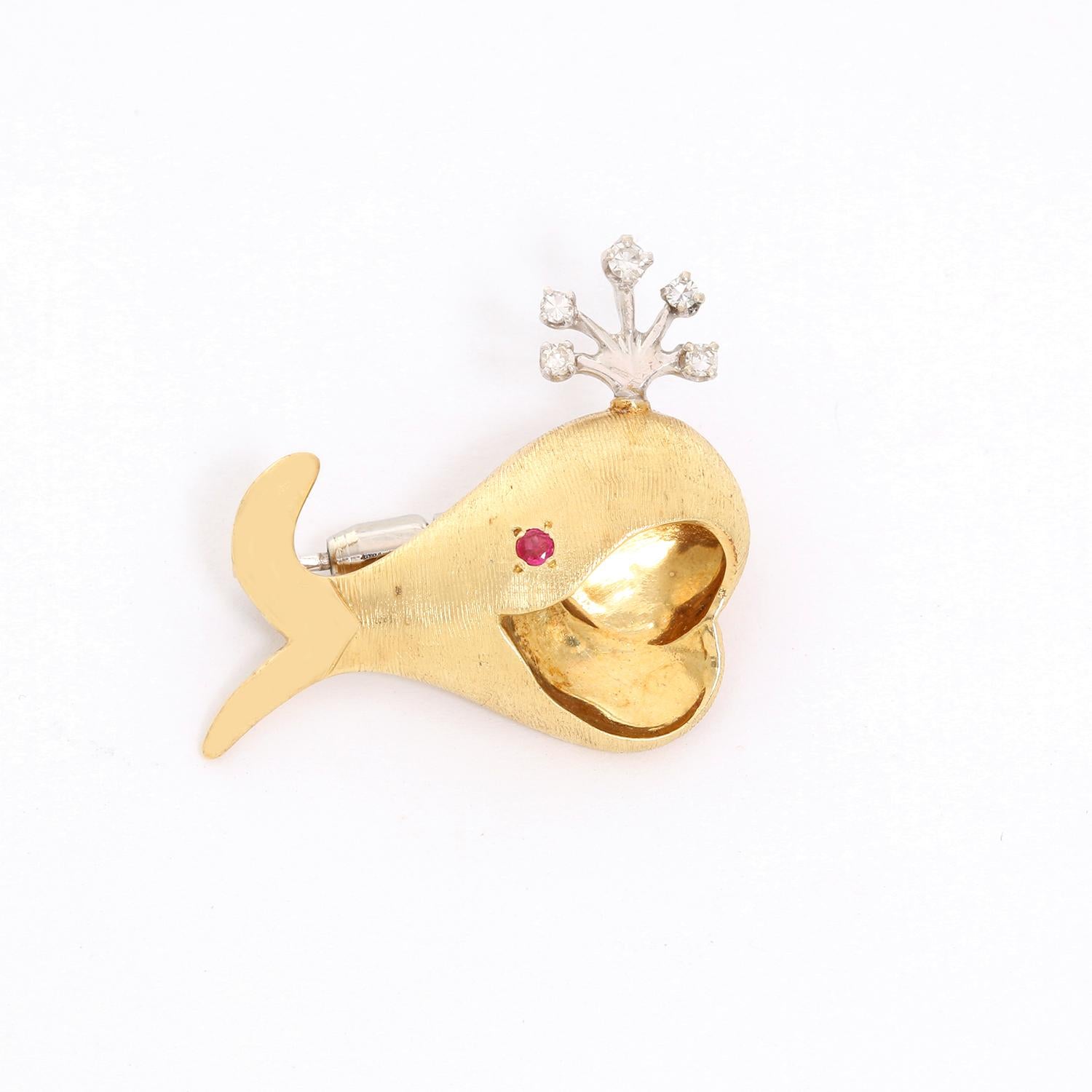 Women's 14 Karat Yellow Gold Whale Brooch