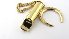 14 Karat Yellow Gold Whistle Pendant on Horseshoe Chain