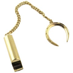 Vintage 14 Karat Yellow Gold Whistle Pendant on Horseshoe Chain