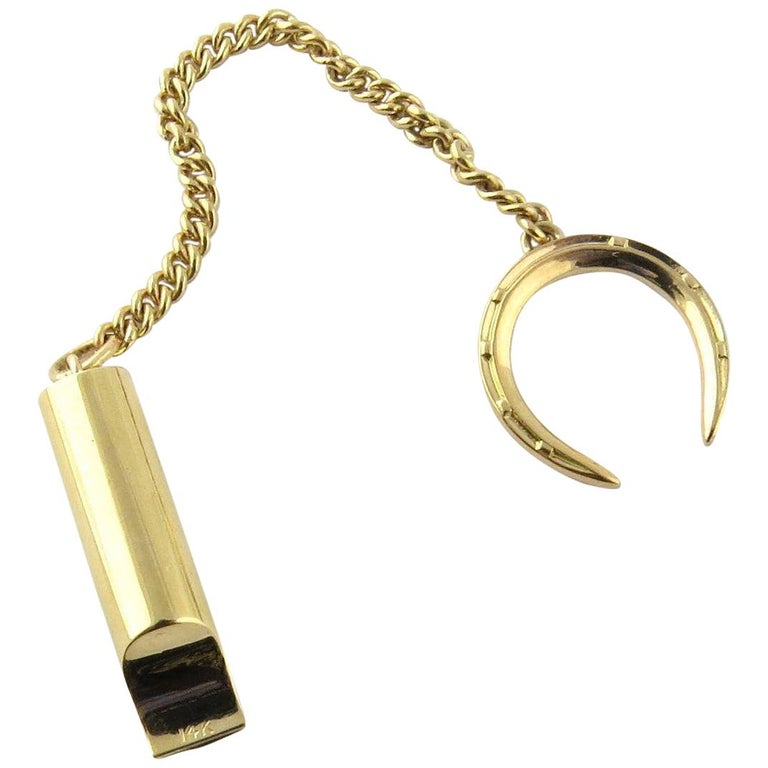 14 Karat Yellow Gold Whistle Pendant on Horseshoe Chain at 1stDibs