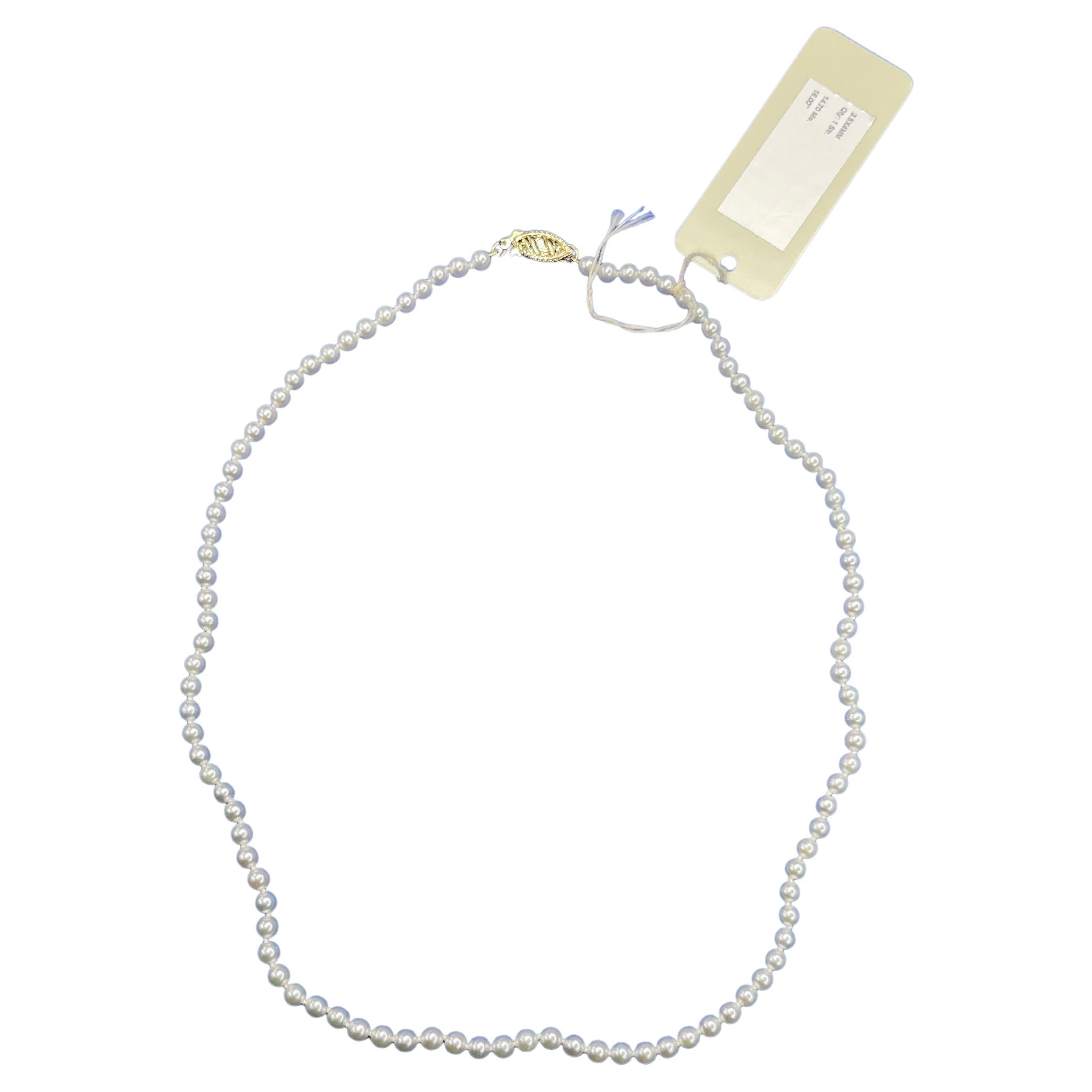 14 Karat Yellow Gold White Akoya Pearl Bead Layer Dainty Classic Choker Necklace