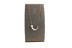 14 Karat Yellow Gold White Akoya Pearl Diamond Curved Pendant Chain Necklace