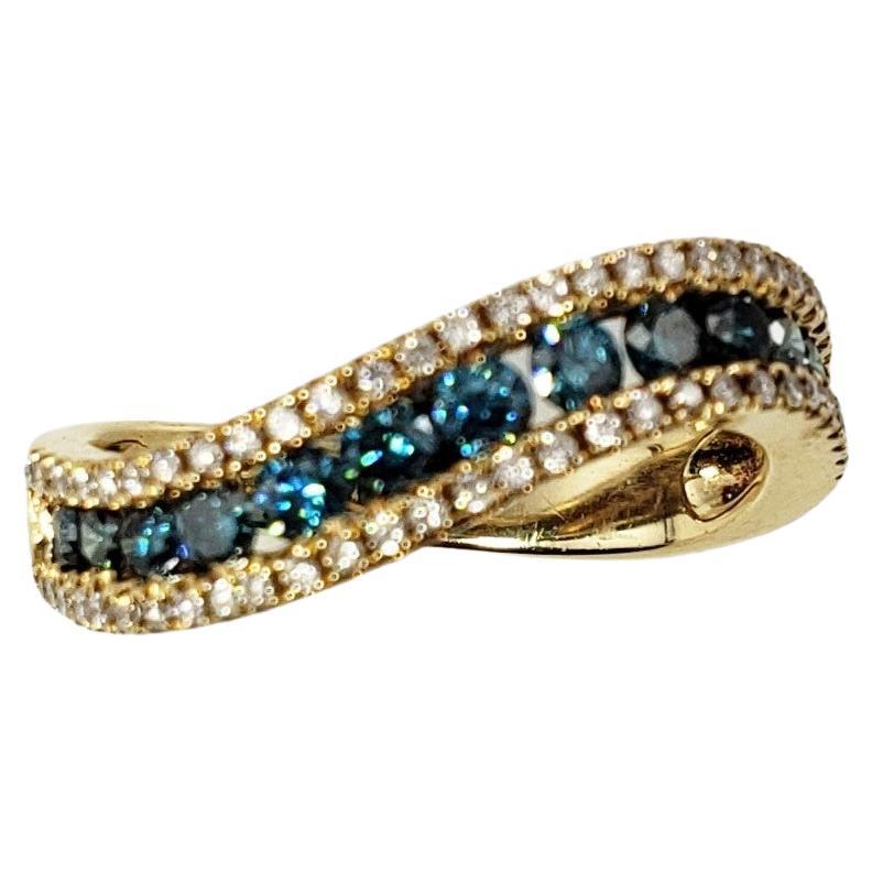 14 Karat Yellow Gold White and Blue 'Color Treated' Diamond Ring For Sale