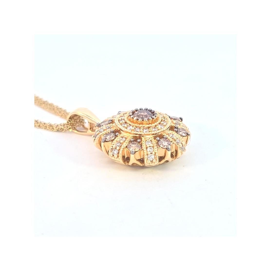Collier en or jaune 14 carats avec diamants blancs et bruns Bon état - En vente à Dallas, TX