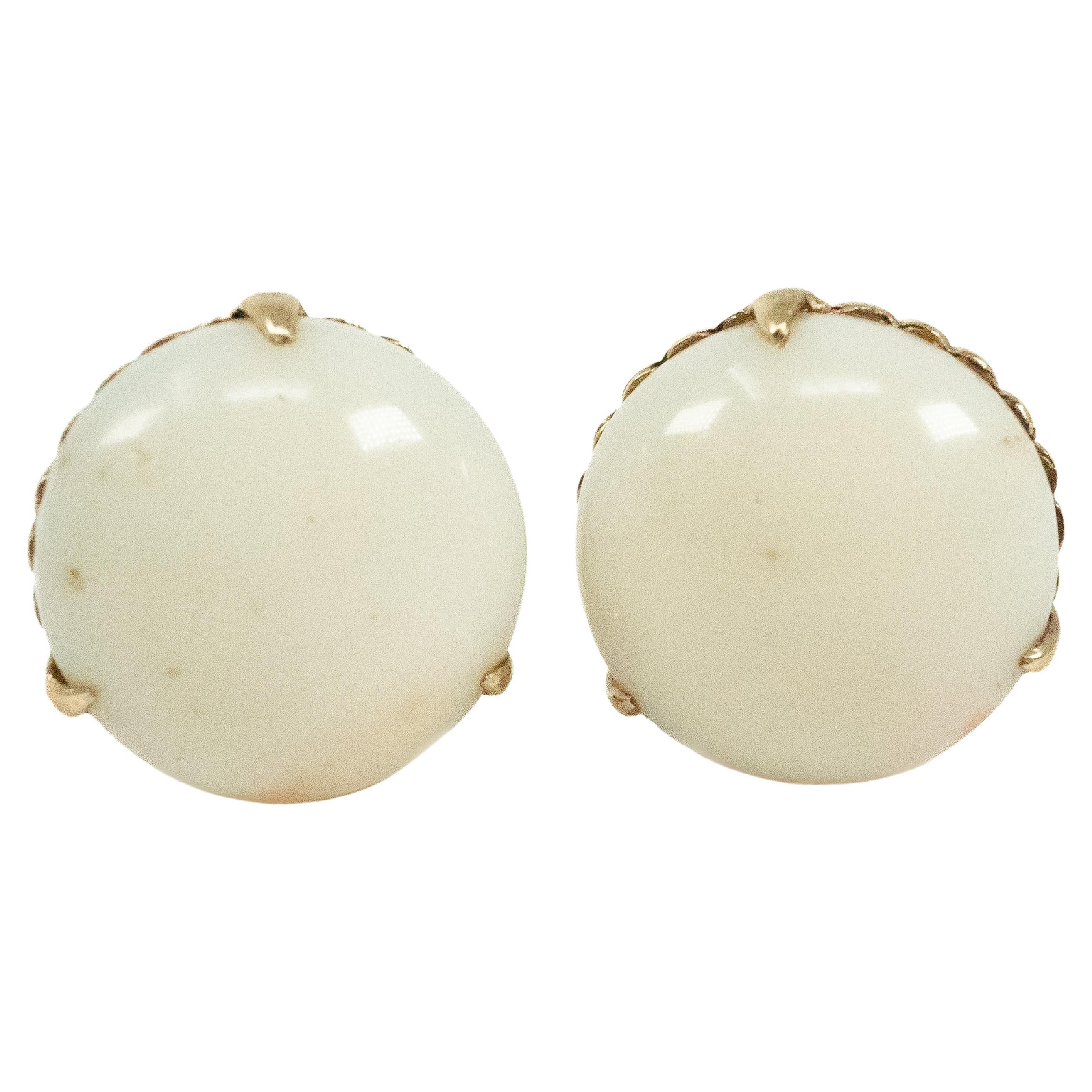 14 Karat Yellow Gold White Coral Earrings