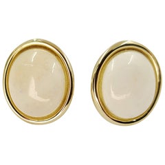 14 Karat Yellow Gold White Coral Stud Earrings