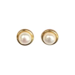 14 Karat Yellow Gold White Mabe Pearl Stud Earrings