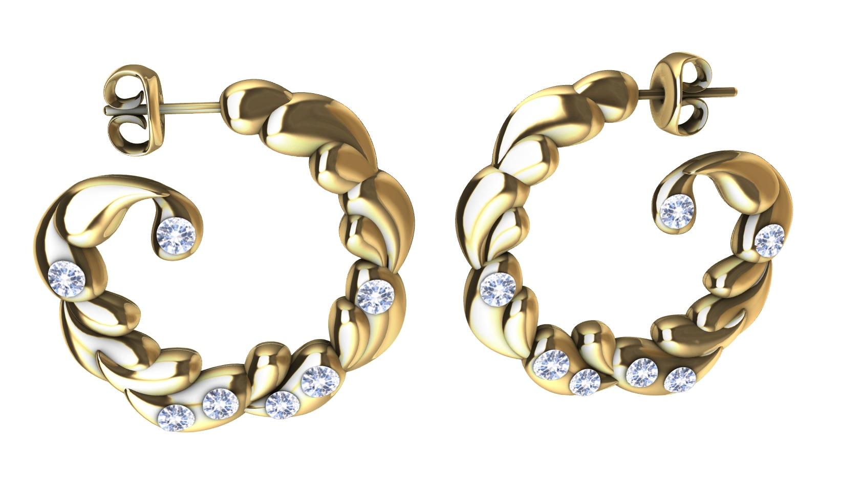 Boucles d'oreilles en or jaune 14 carats et saphirs blancs avec pendentifs en forme de vagues Pour femmes en vente
