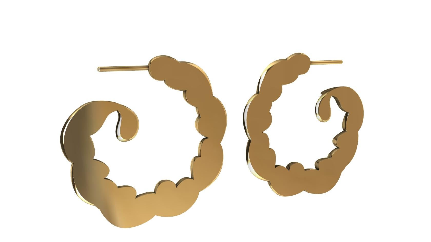 Boucles d'oreilles en or jaune 14 carats et saphirs blancs avec pendentifs en forme de vagues en vente 1