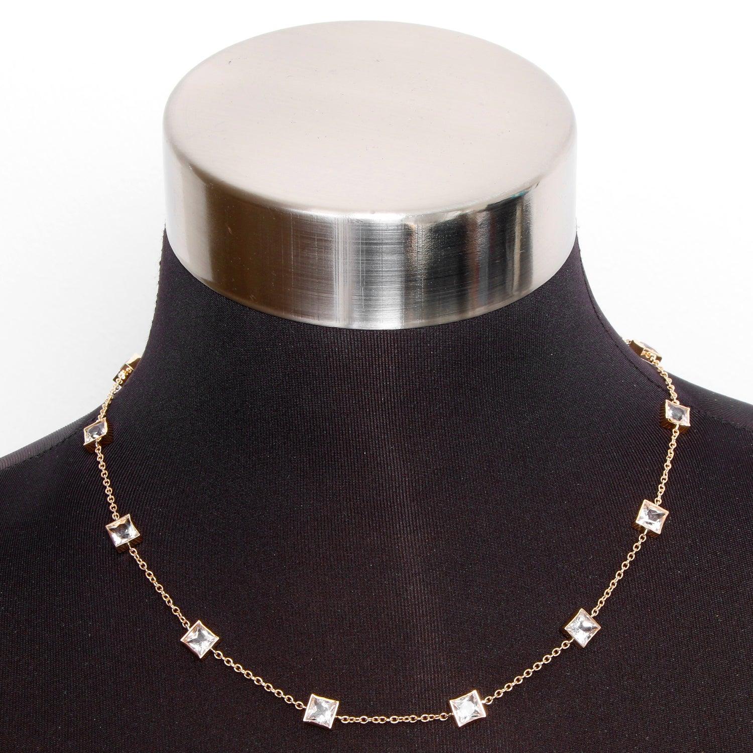 14 Karat Yellow Gold White Topaz Yard Diamond by a Yard Necklace In Excellent Condition For Sale In Dallas, TX