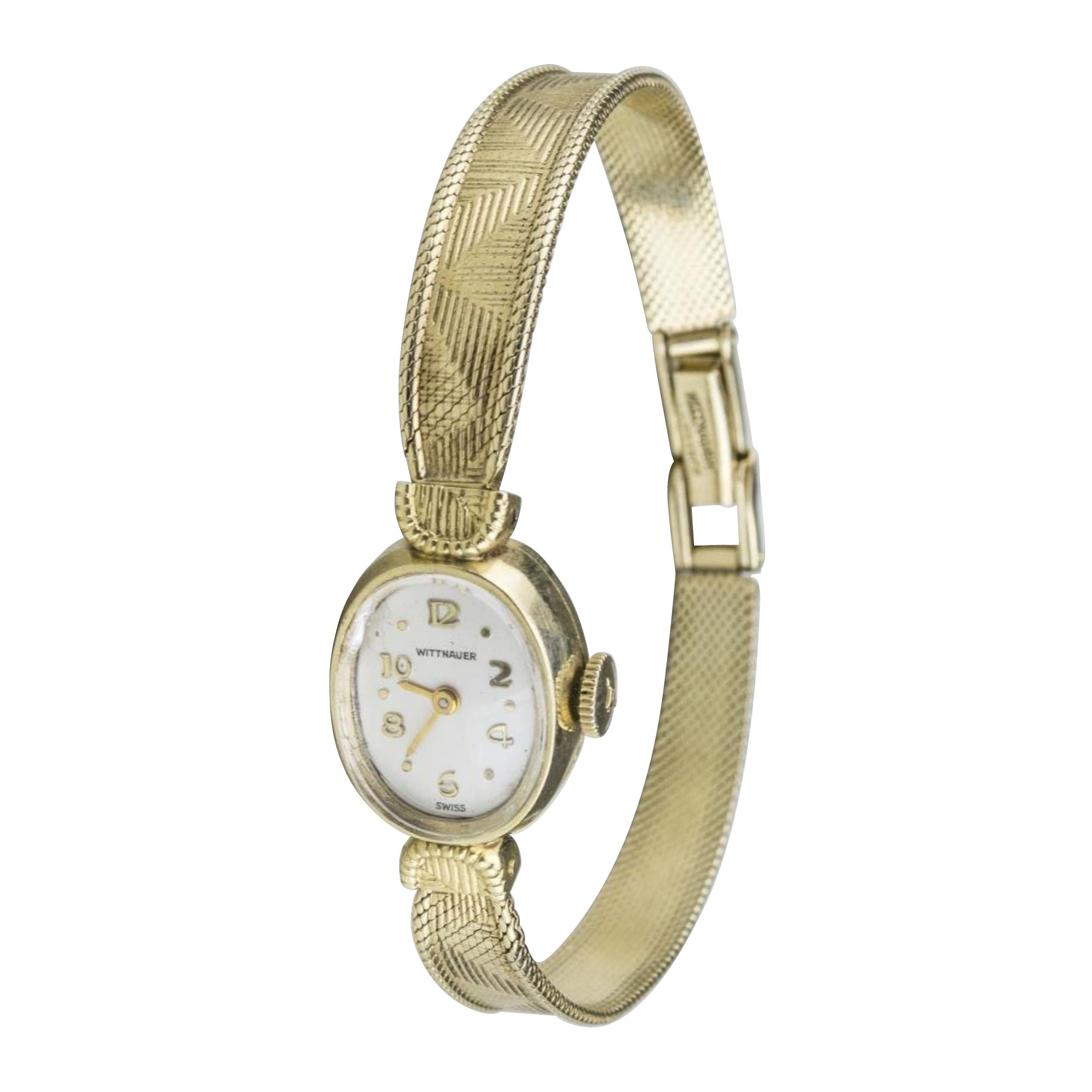 14 Karat Yellow Gold Wittnauer Ladies Watch For Sale