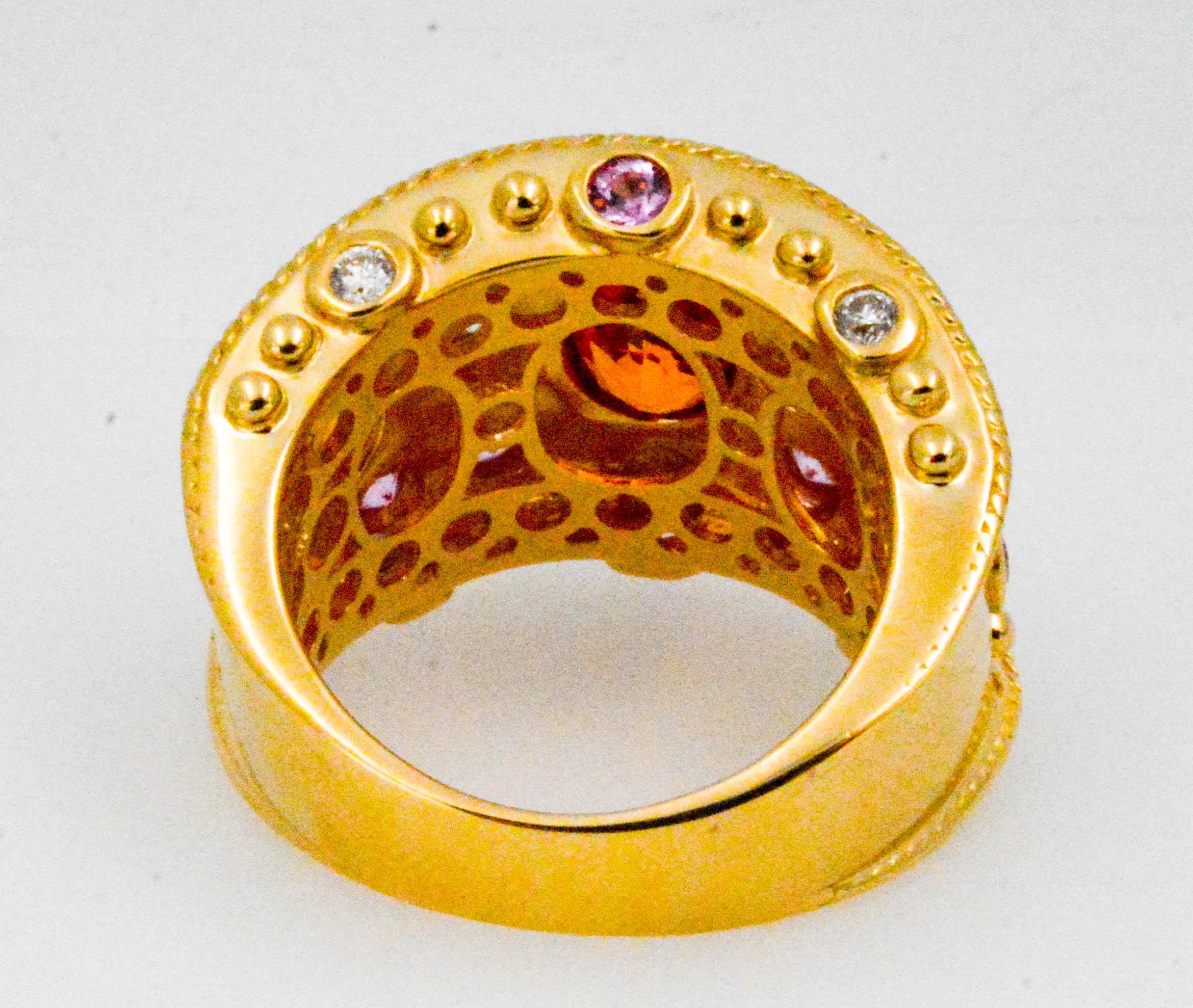 Modern 14K Yellow Gold Bezel Set Multi Sapphire with Diamonds Wide Band Ring