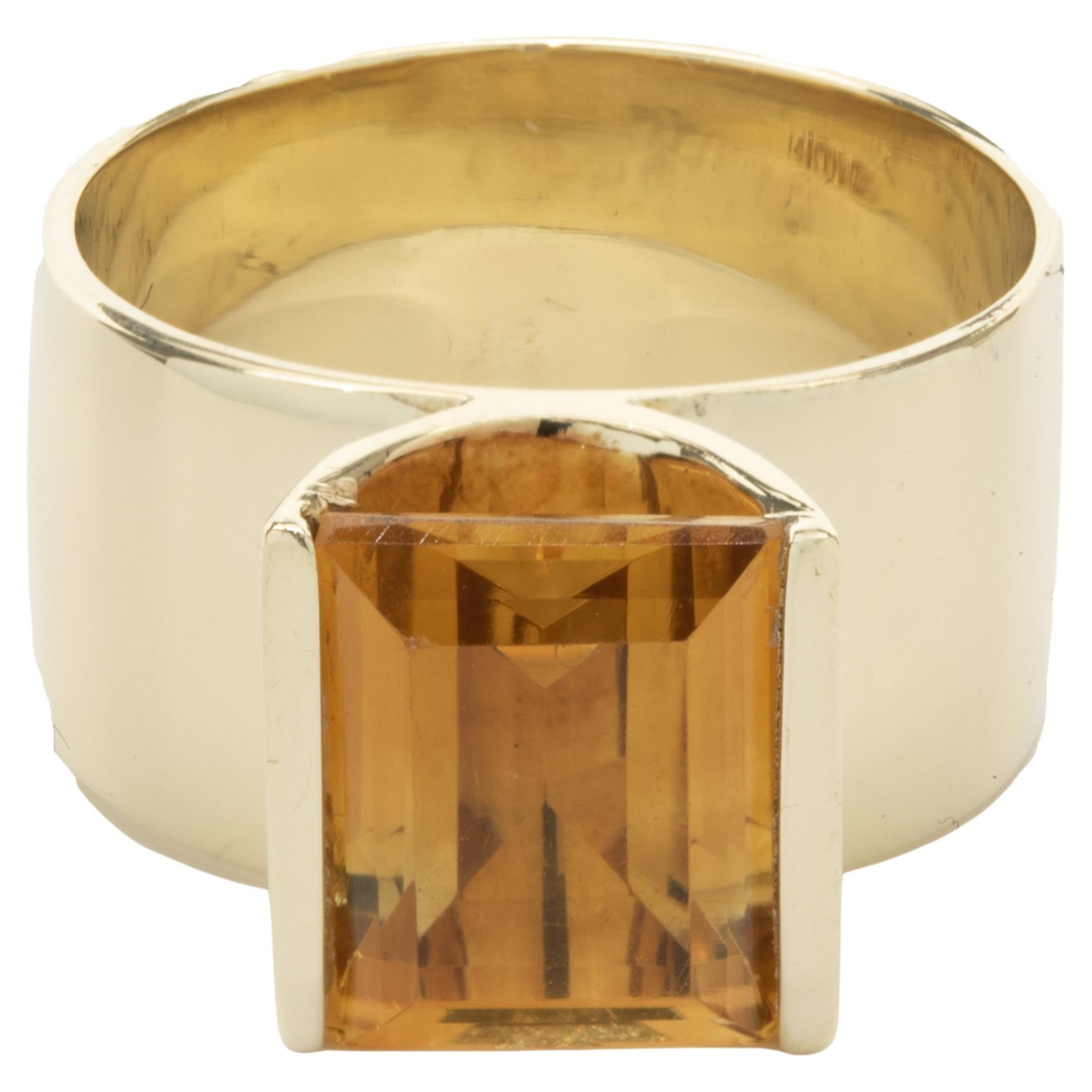 14 Karat Yellow Gold Wide Bezel Set Citrine Ring