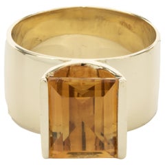 14 Karat Yellow Gold Wide Bezel Set Citrine Ring