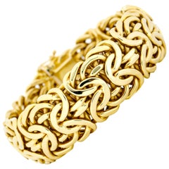 14 Karat Yellow Gold Wide Byzantine Link Bracelet
