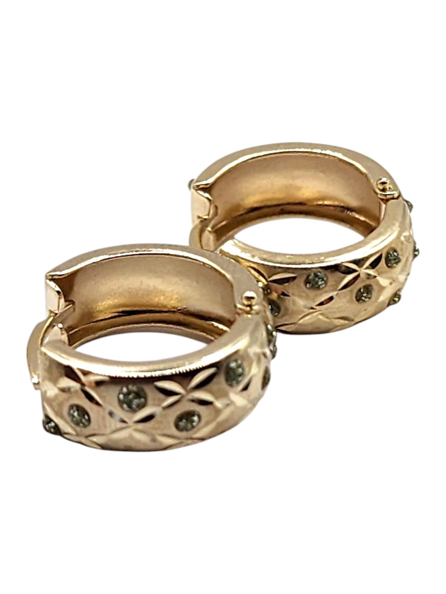 Créoles en or jaune 14 carats avec cercle large et diamants taille n° 20489 Pour femmes en vente