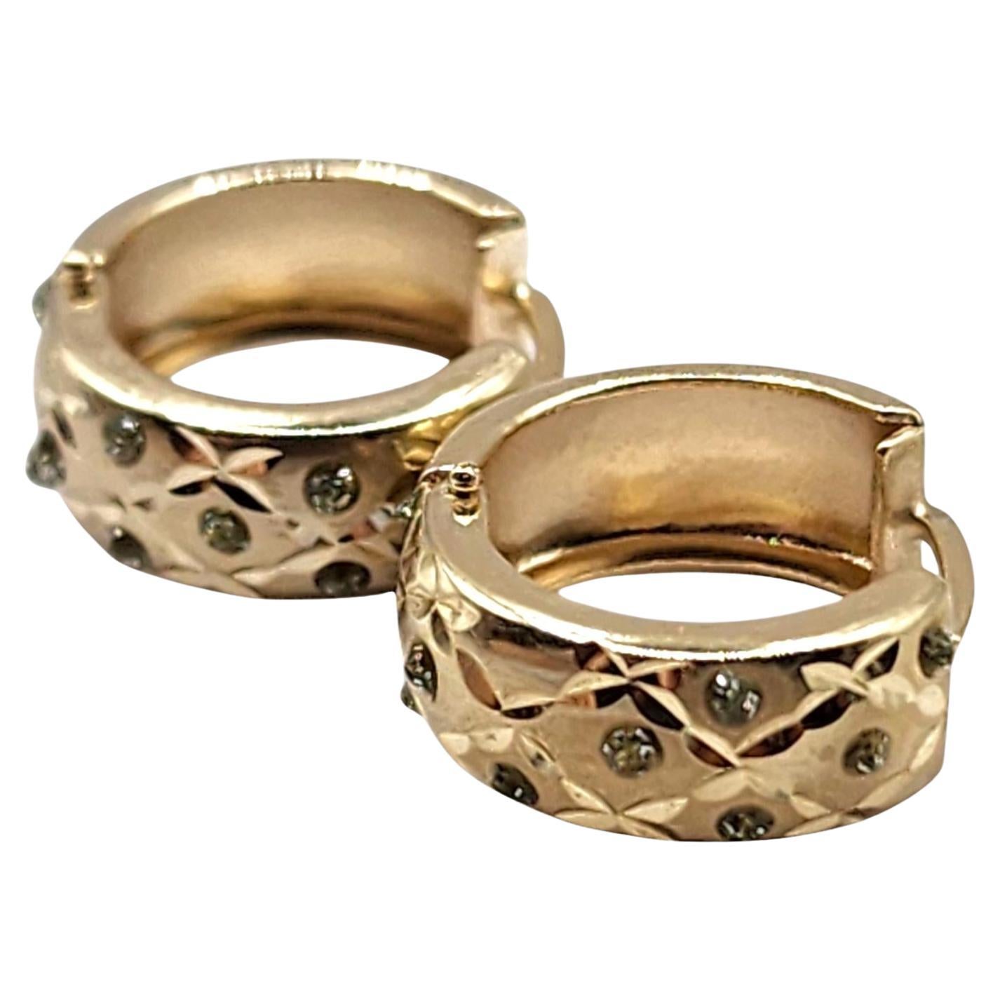 14 Karat Yellow Gold Wide Circle Diamond Cut Hoop Earrings #20489