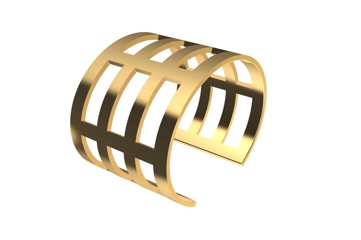 Contemporary 14 Karat Yellow Gold Wide Cuff Bracelet For Sale