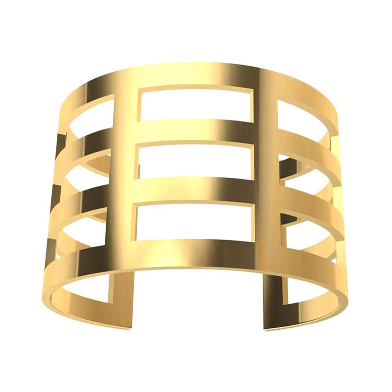 Bracelet manchette large en or jaune 14 carats en vente