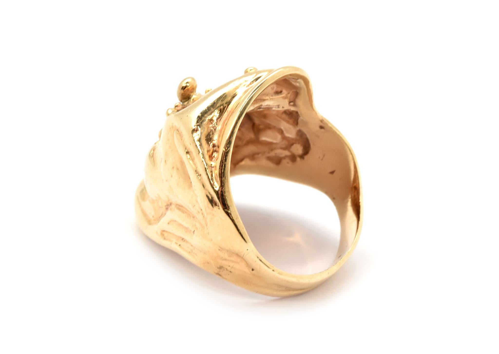 Contemporary 14 Karat Yellow Gold Wide Custom-Made Free-Form Ring