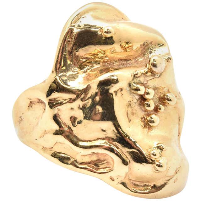14 Karat Yellow Gold Wide Custom-Made Free-Form Ring For Sale at 1stdibs