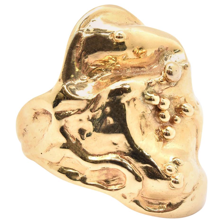14 Karat Yellow Gold Wide Custom-Made Free-Form Ring