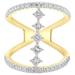 14 Karat Yellow Gold Wide Diamond Bar Link Ring