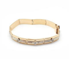 14 Karat Yellow Gold Wide Diamond Bracelet 60.62 Grams
