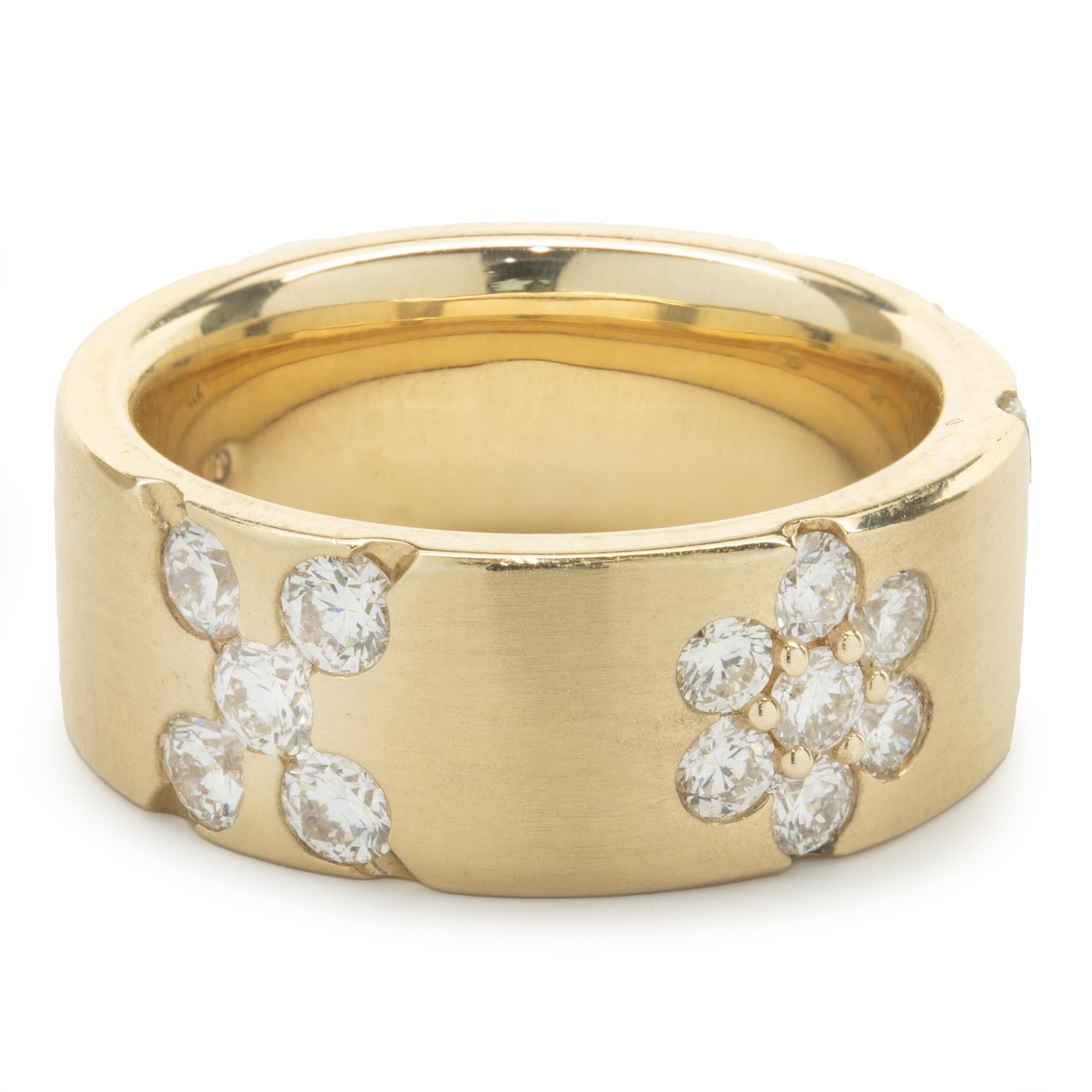 Round Cut 14 Karat Yellow Gold Wide Diamond X&O Band