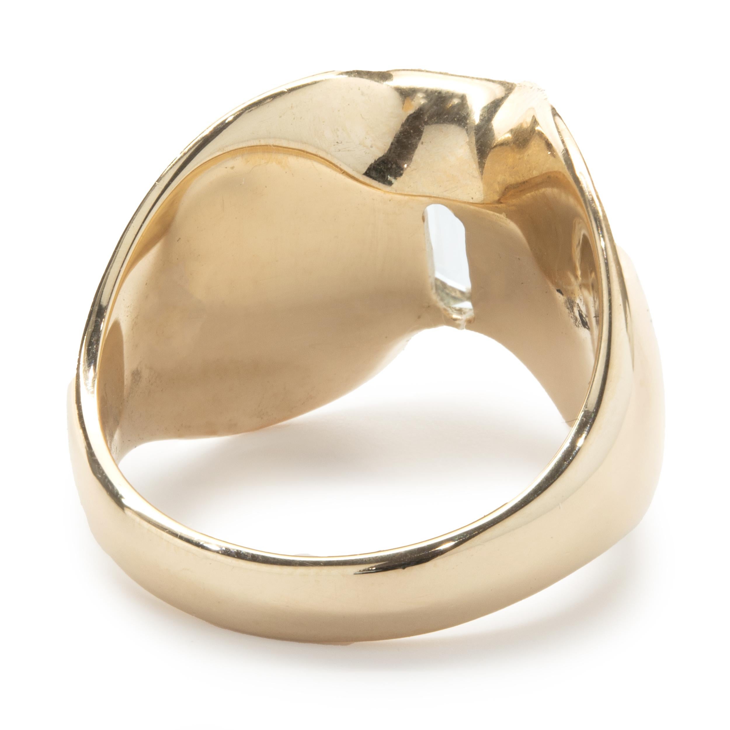 Emerald Cut 14 Karat Yellow Gold Wide Free Form Aquamarine Ring