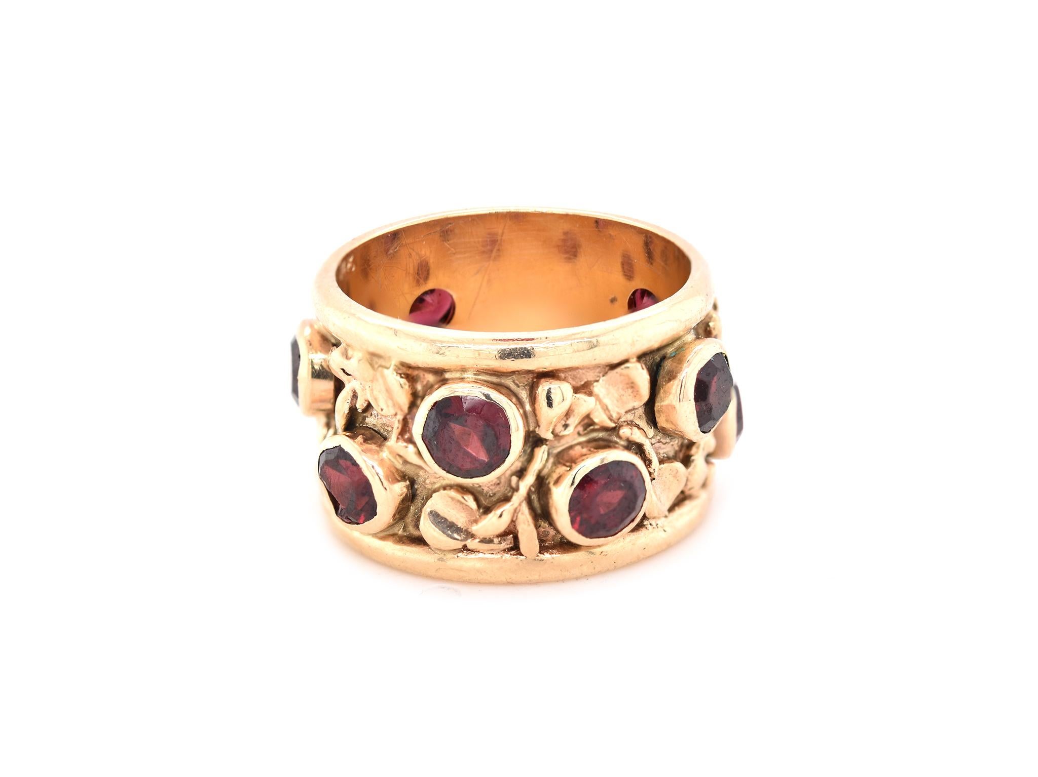 Material: 14K yellow gold 
Ring Size: 5 (please allow up to 2 additional business days for sizing requests)
Dimensions: ring top measures 12mm wide
Weight: 7.85 grams
