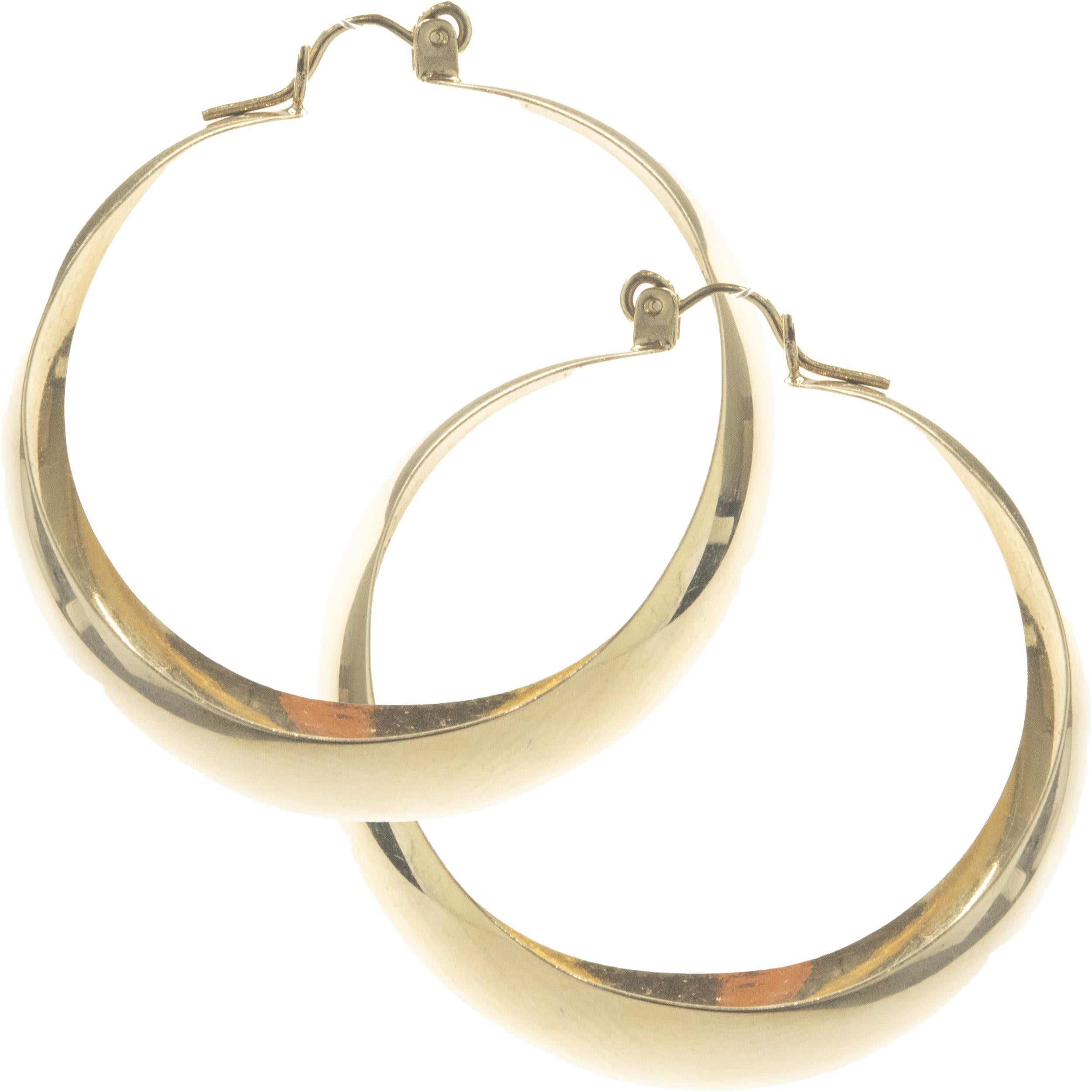 14 Karat Yellow Gold Wide Hoop Earrings In Excellent Condition For Sale In Scottsdale, AZ