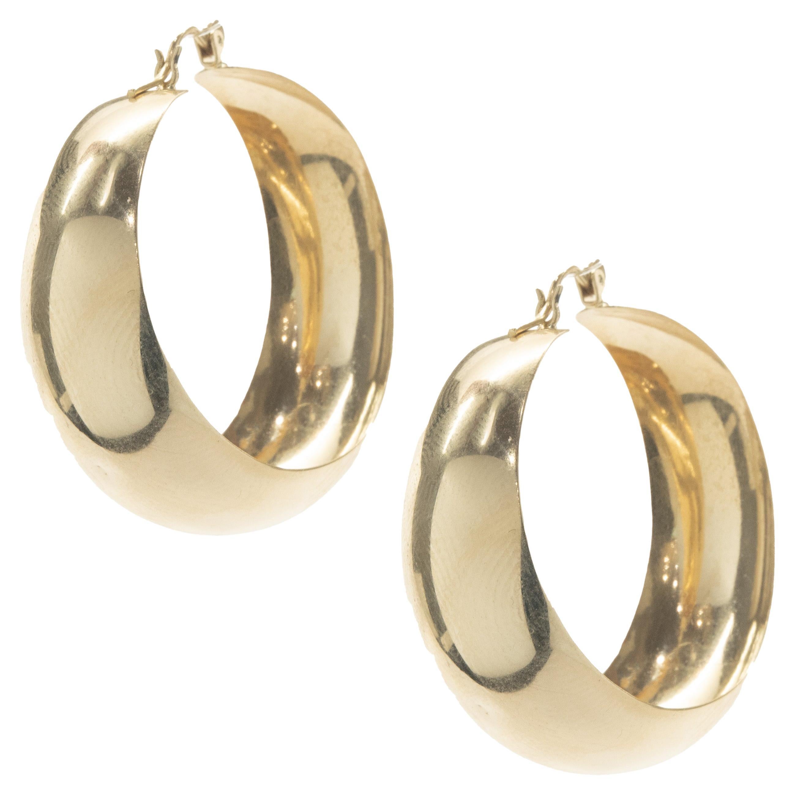 14 Karat Yellow Gold Wide Hoop Earrings For Sale