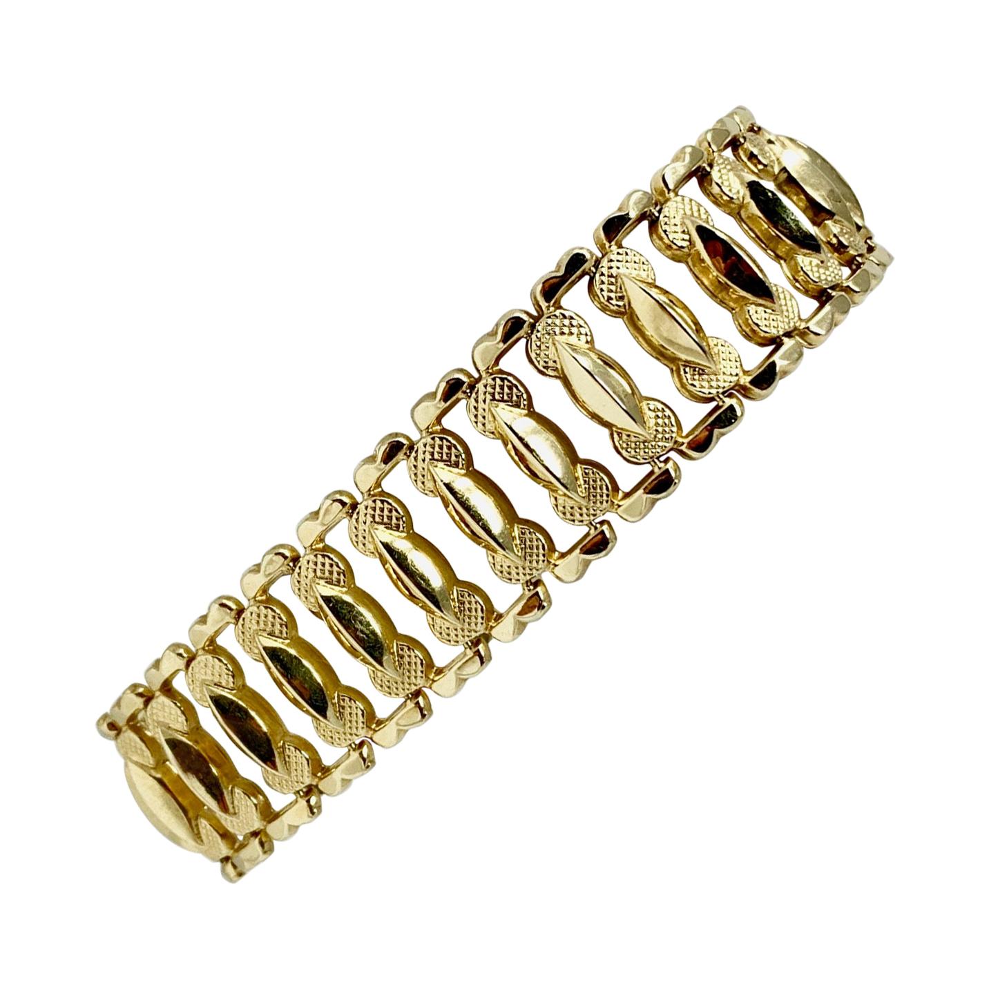 14 Karat Yellow Gold Rope, Link and Mesh Wide Bracelet For Sale at 1stdibs