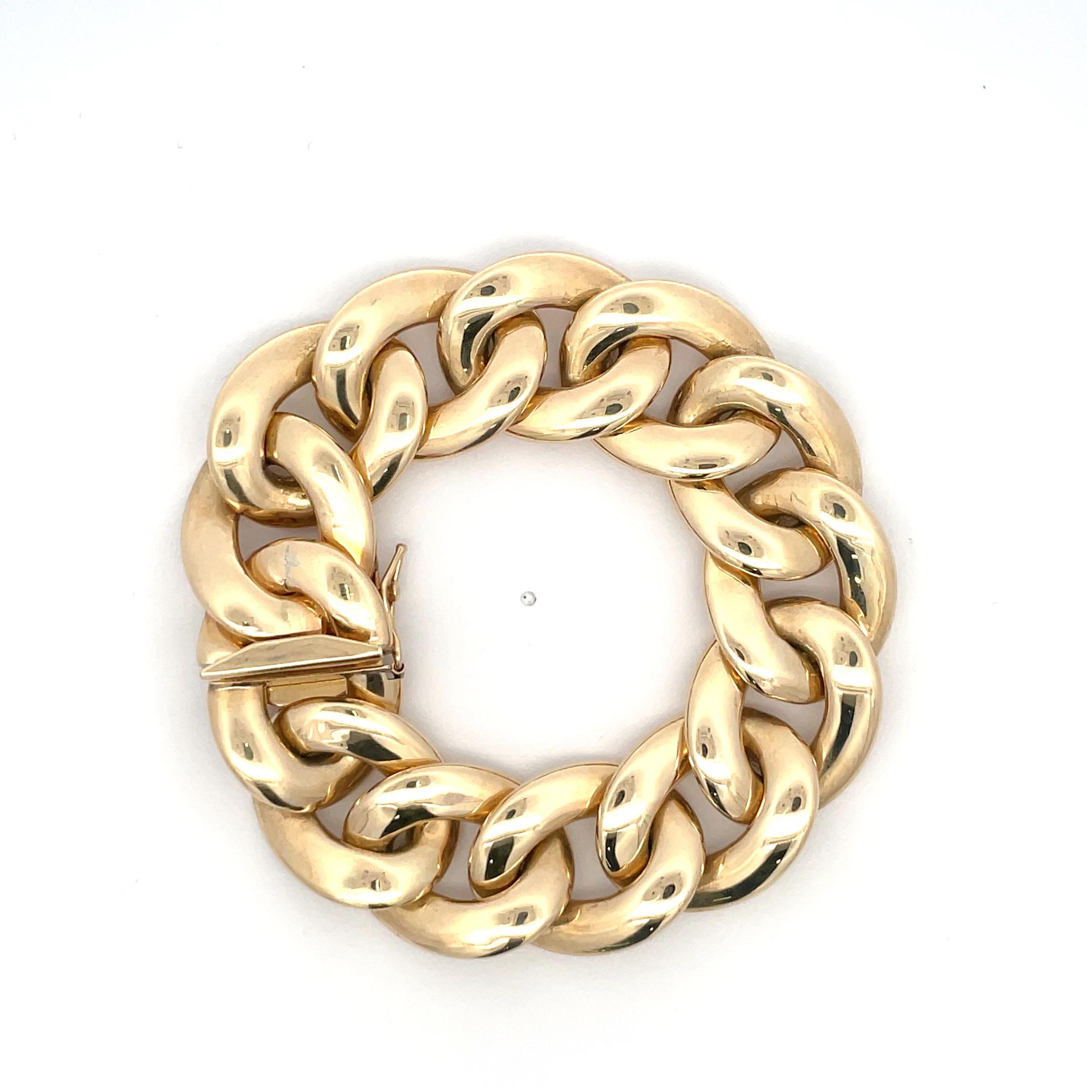 14 Karat Yellow Gold Wide Large Link Bracelet 50.6 Grams 7 Inches For Sale 4