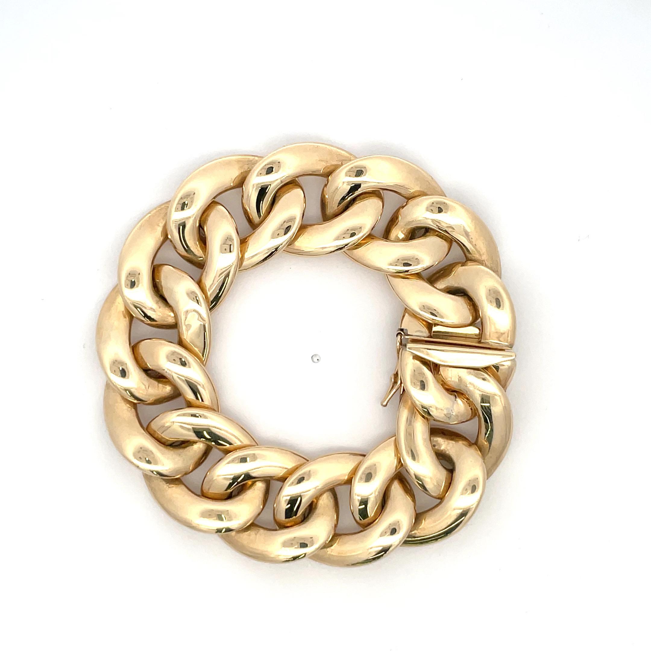 14 Karat Yellow Gold Wide Large Link Bracelet 50.6 Grams 7 Inches For Sale 6