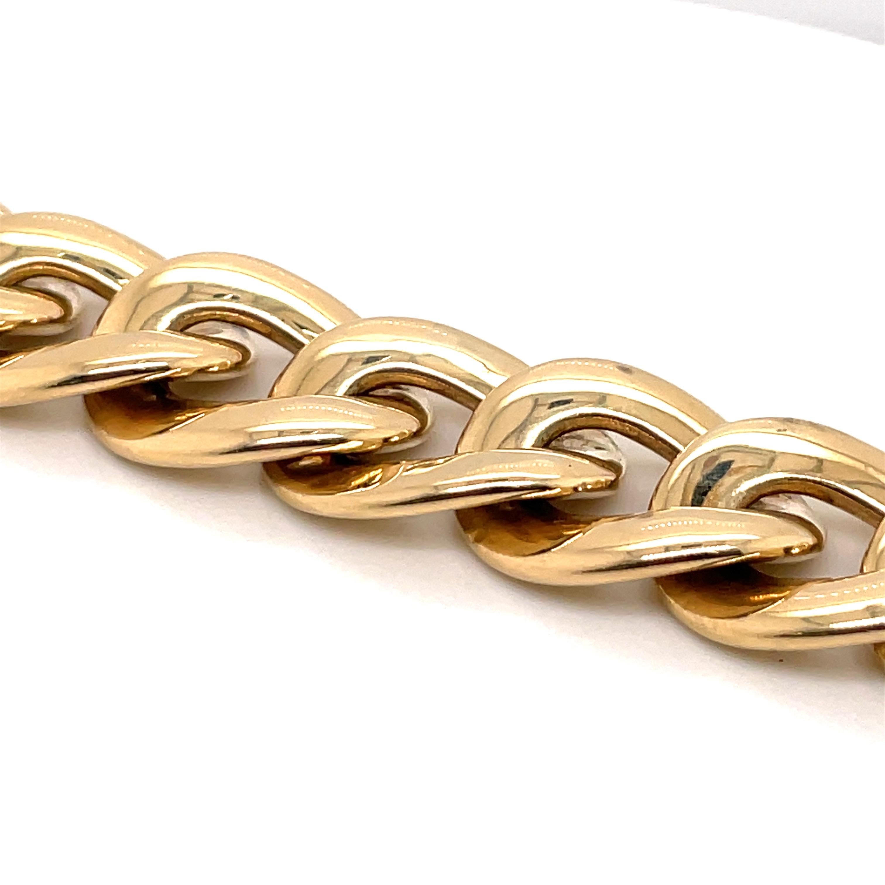 Contemporary 14 Karat Yellow Gold Wide Large Link Bracelet 50.6 Grams 7 Inches For Sale