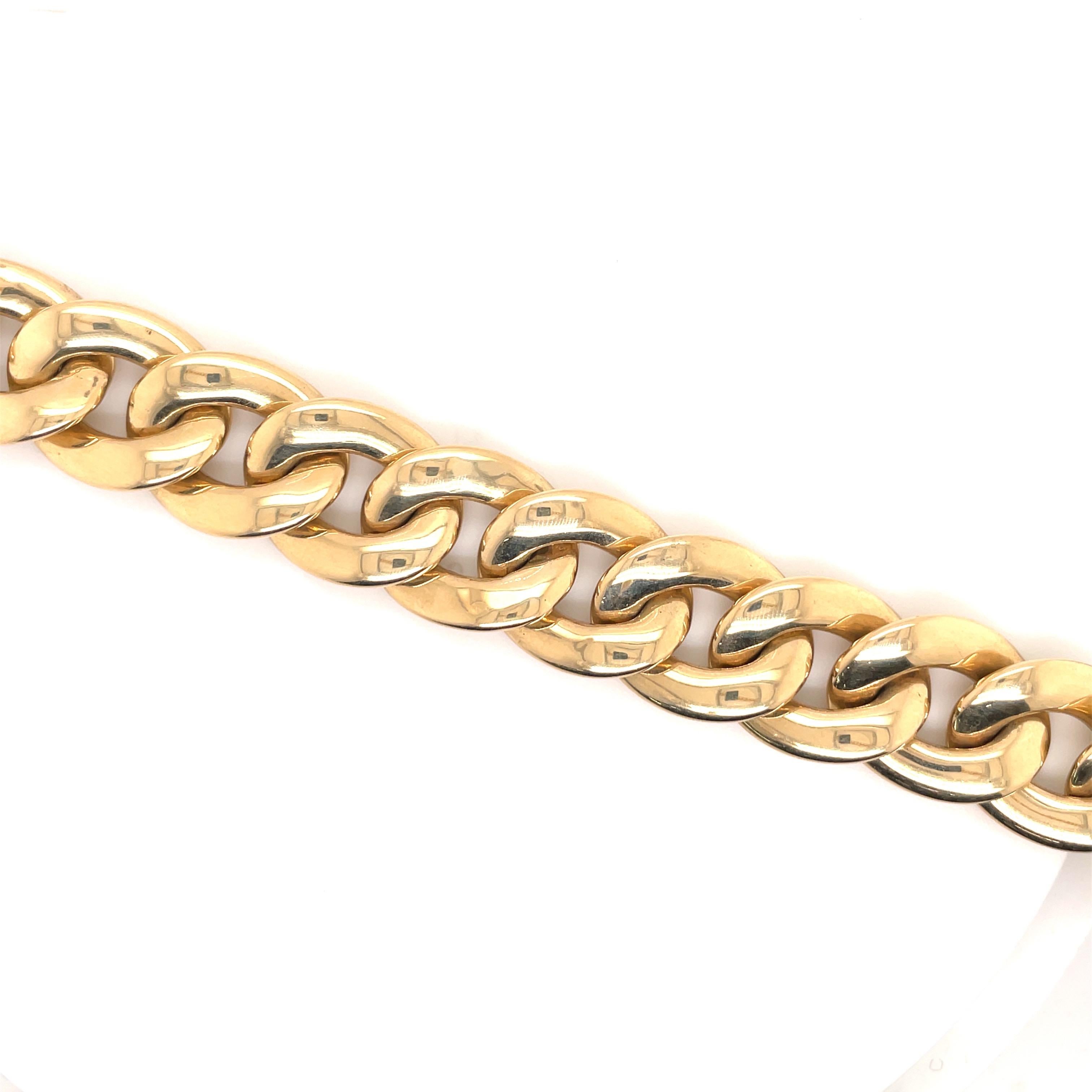 14 Karat Yellow Gold Wide Large Link Bracelet 50.6 Grams 7 Inches In Excellent Condition For Sale In New York, NY
