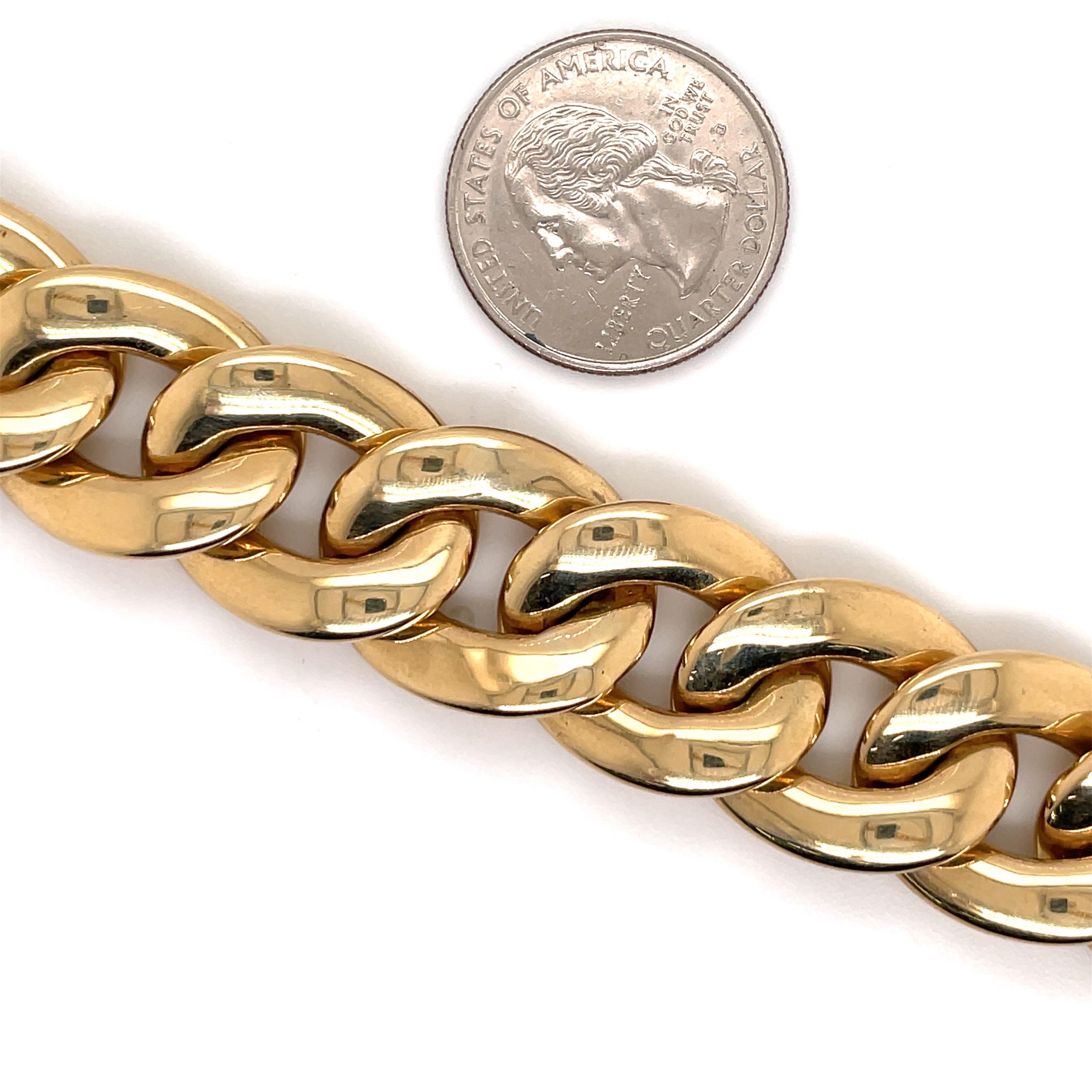 14 Karat Yellow Gold Wide Large Link Bracelet 50.6 Grams 7 Inches For Sale 1