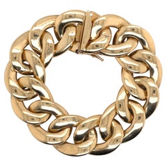 14 Karat Yellow Gold Wide Large Link Bracelet 50.6 Grams 7 Inches