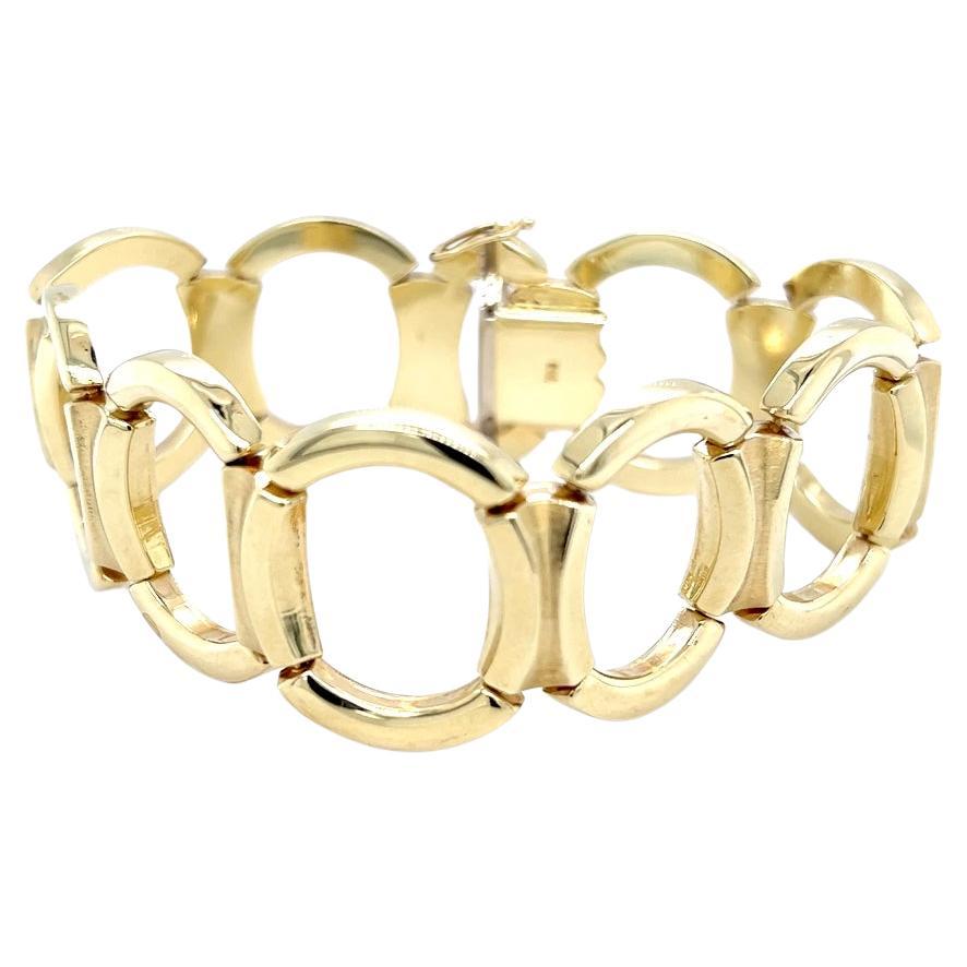 14 Karat Yellow Gold Wide Open Oval Link Bracelet  For Sale