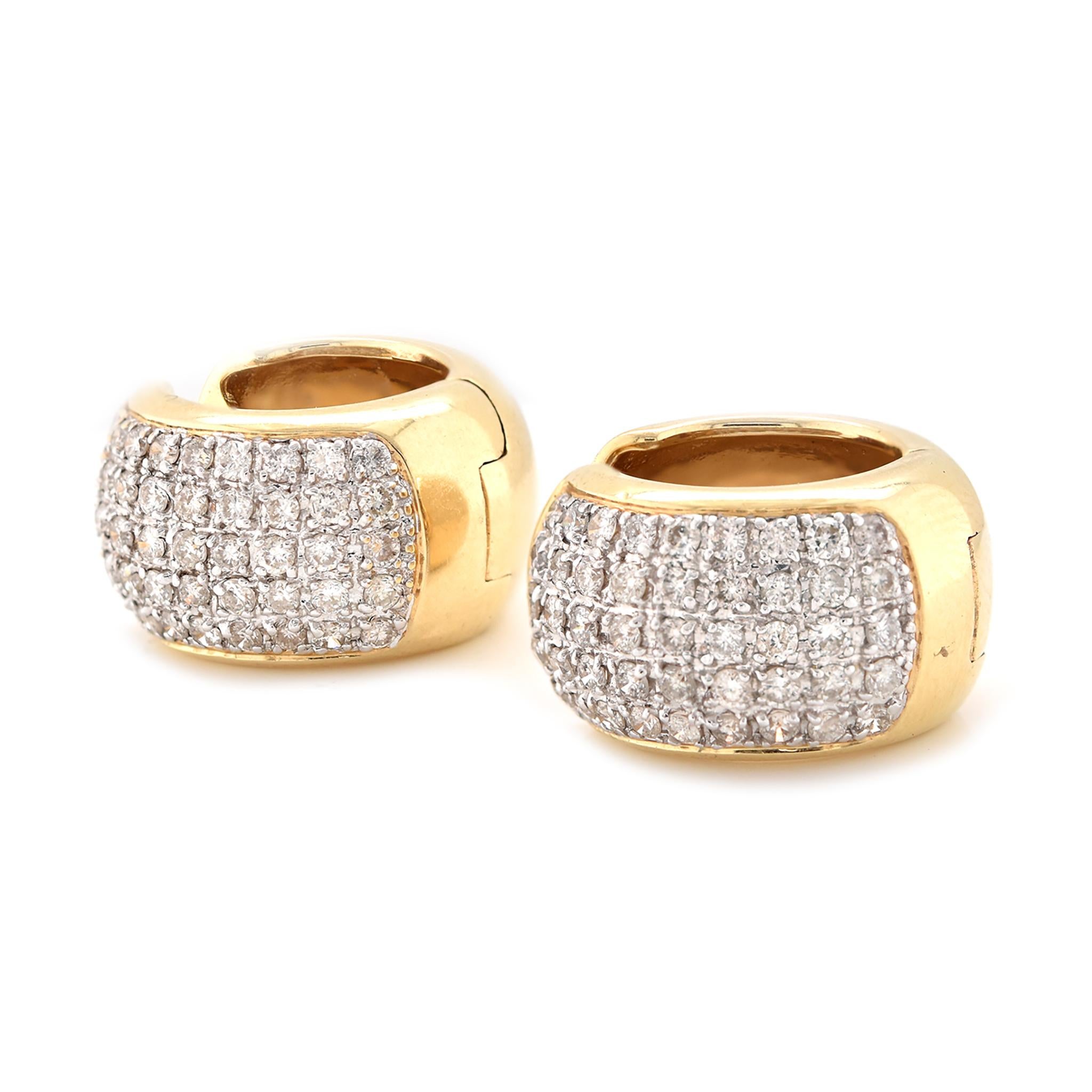 Diamond Huggie Earrings Sterling Silver Wide Huggies Round Four Row Pave Set Fancy Yellow Tone 1/4 Cttw