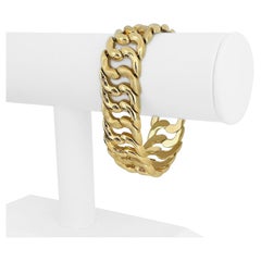 14 Karat Yellow Gold Wide Polished & Brushed Fancy Link Bracelet, Italy