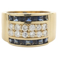 14 Karat Yellow Gold Wide Sapphire and Diamond Cigar Band