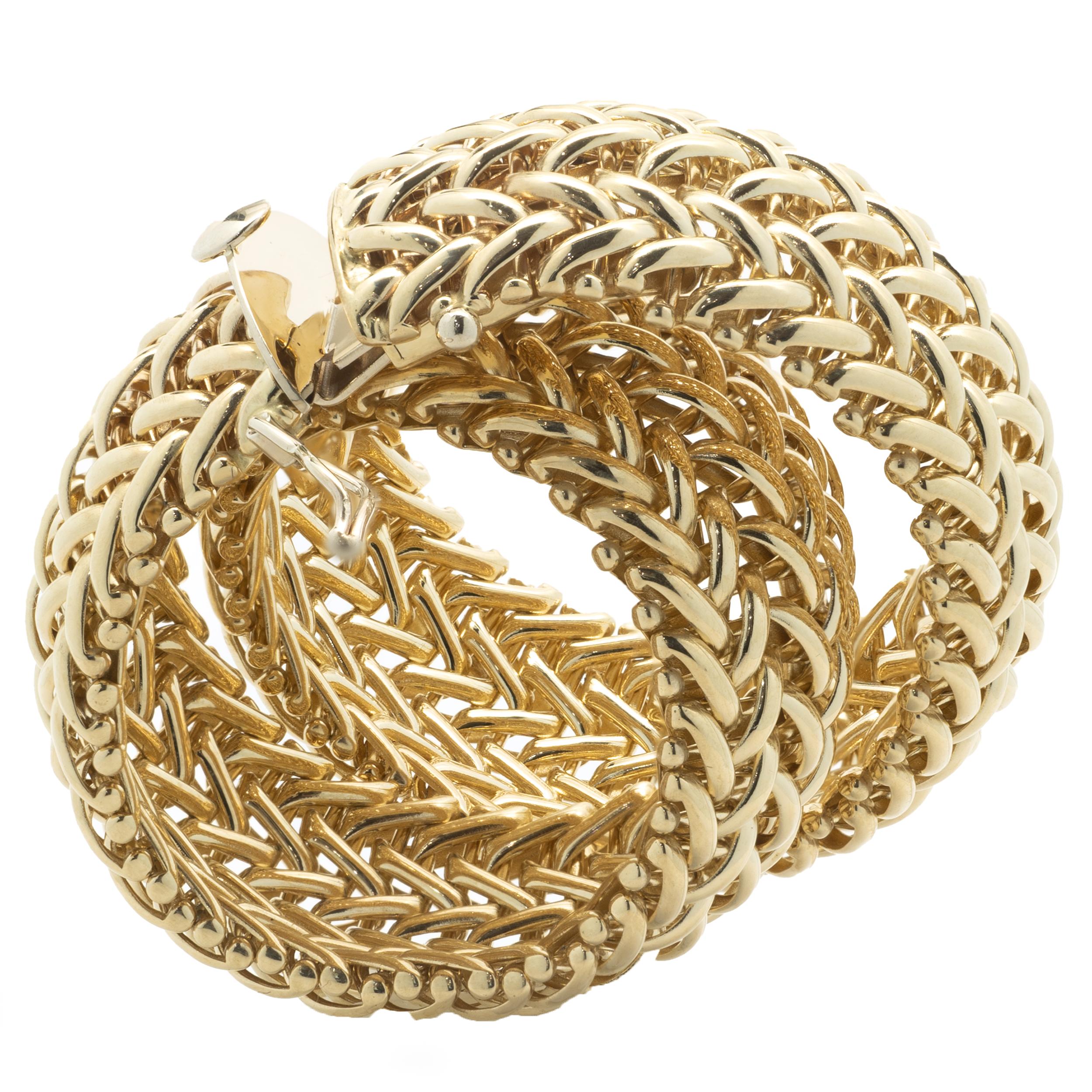 14 Karat Yellow Gold Wide Woven Bracelet In Excellent Condition In Scottsdale, AZ