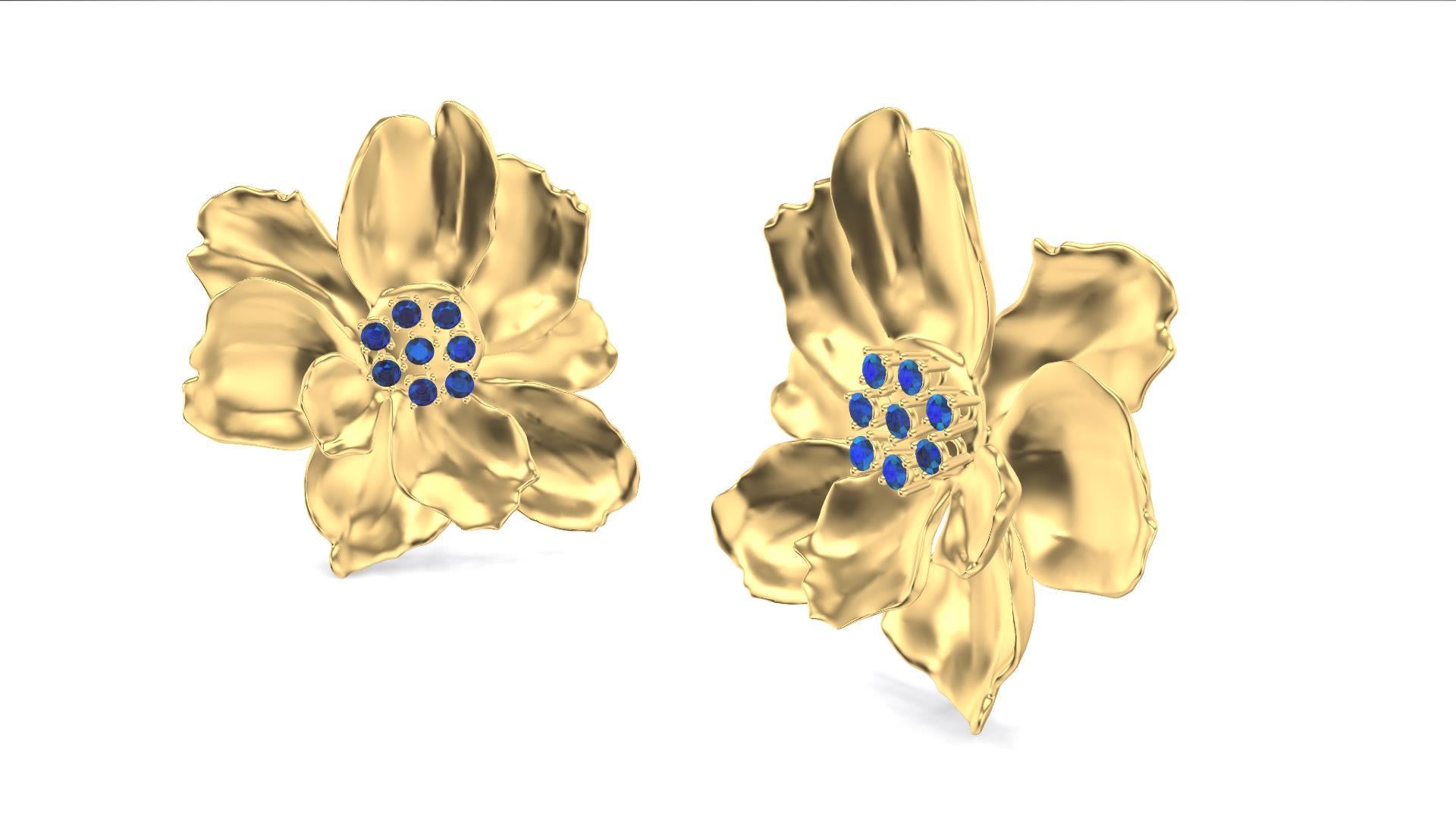 14 Karat Yellow Gold Wild Flower Earrings with Sapphires, Tiffany Designer Thomas Kurilla sculpted these exclusively for 1stdibs. Boredom causes us to challenge ourselves. Working from life especially during the covid  virus could push us two ways .