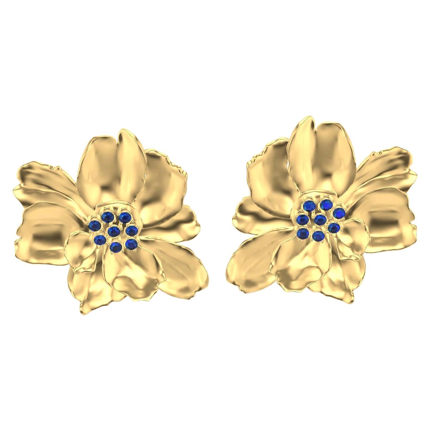 Pendientes Flor Silvestre de Oro Amarillo de 14 Kilates con Zafiros