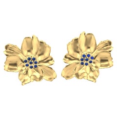14 Karat Yellow Gold Wild Flower Earrings with Sapphires